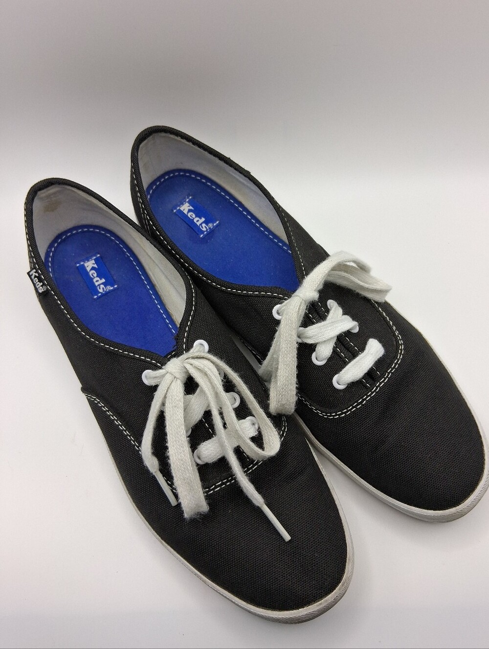 Keds Black Canvas Sneakers with White Laces and Blue Insoles